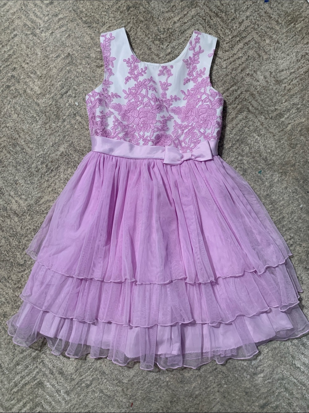 Girls' Lilac Floral Lace & Tulle Party Dress